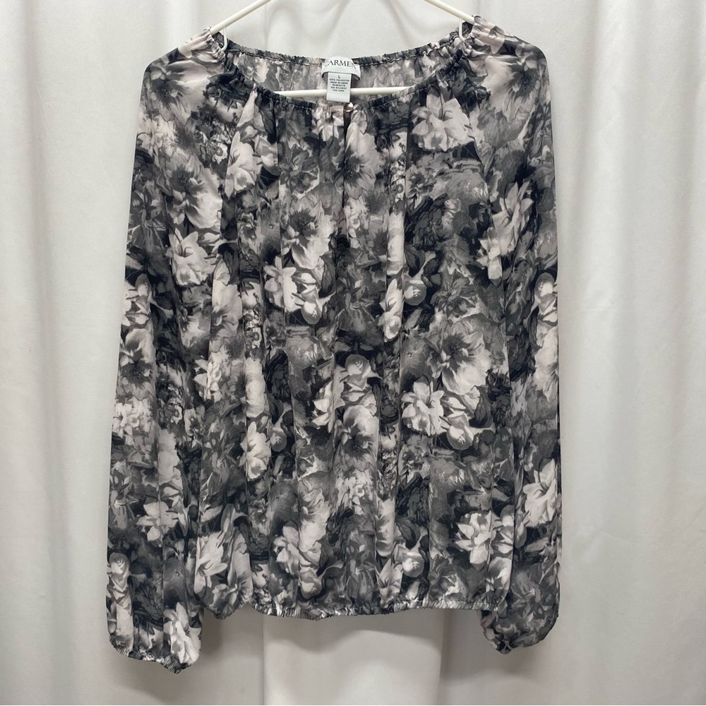 Carmen blouse dark floral women's size large peasant shirt modest long sleeve